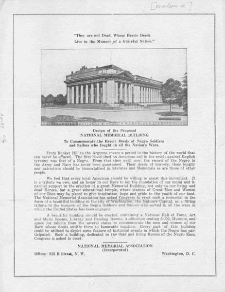 Credit: National Memorial Association. Design of the proposed national memorial building, ca. 1926. W. E. B. Du Bois Papers (MS 312). Special Collections and University Archives, University of Massachusetts Amherst Libraries.